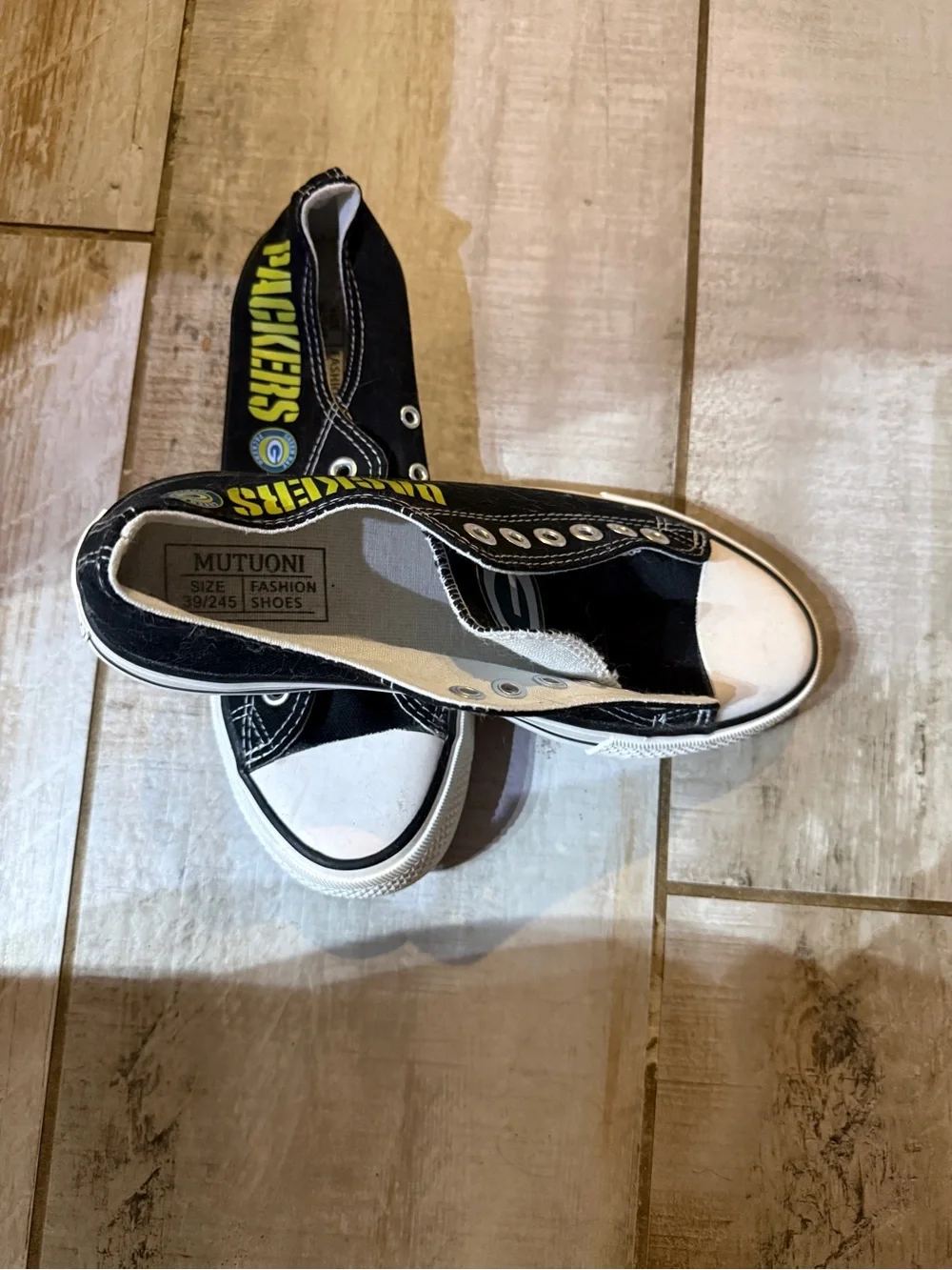 Green Bay Packers Black Slip-On Canvas Sneakers Size 39